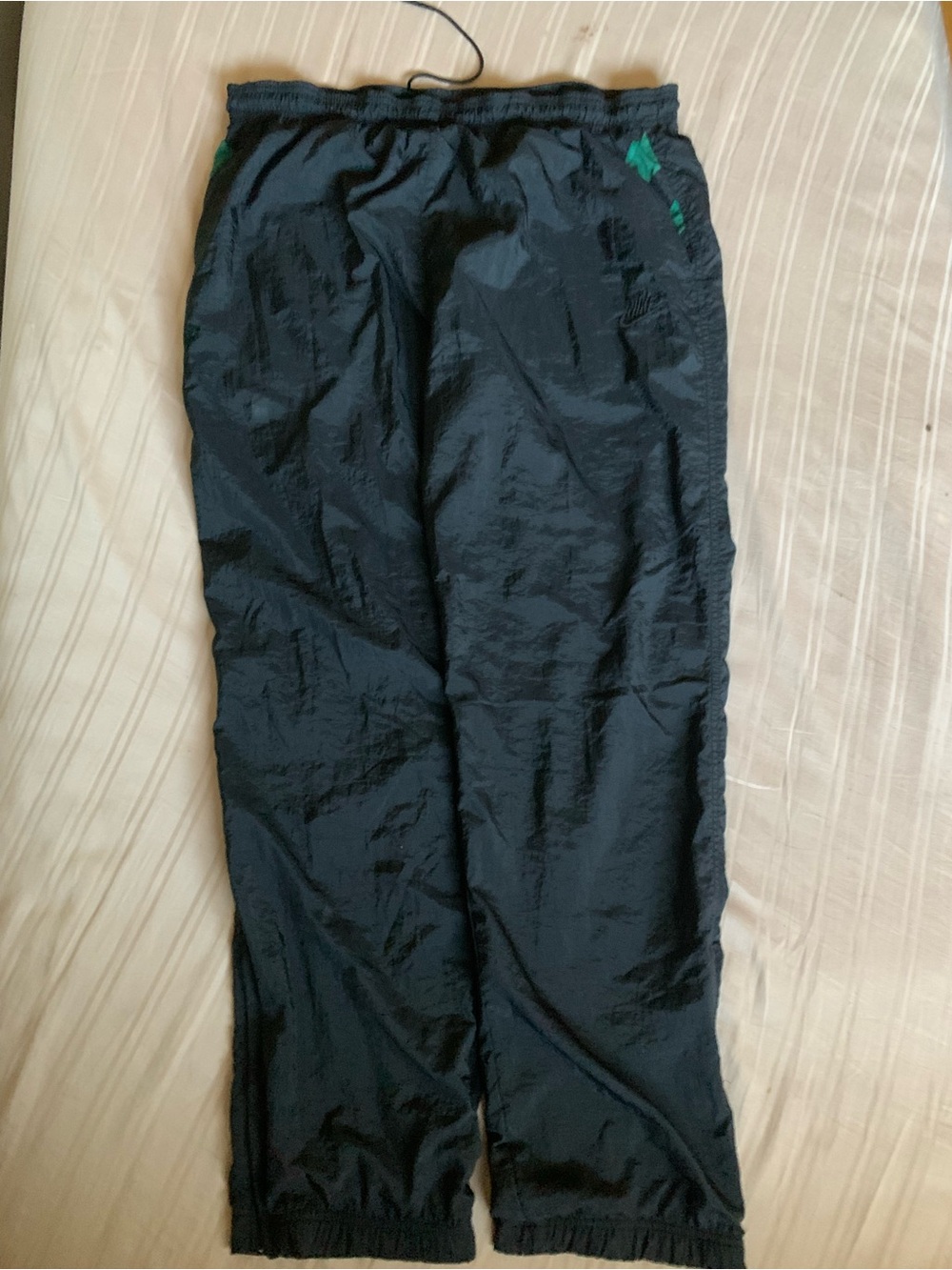 Vintage Nike Black Track size L Pants with Green Accents y2k 2000s